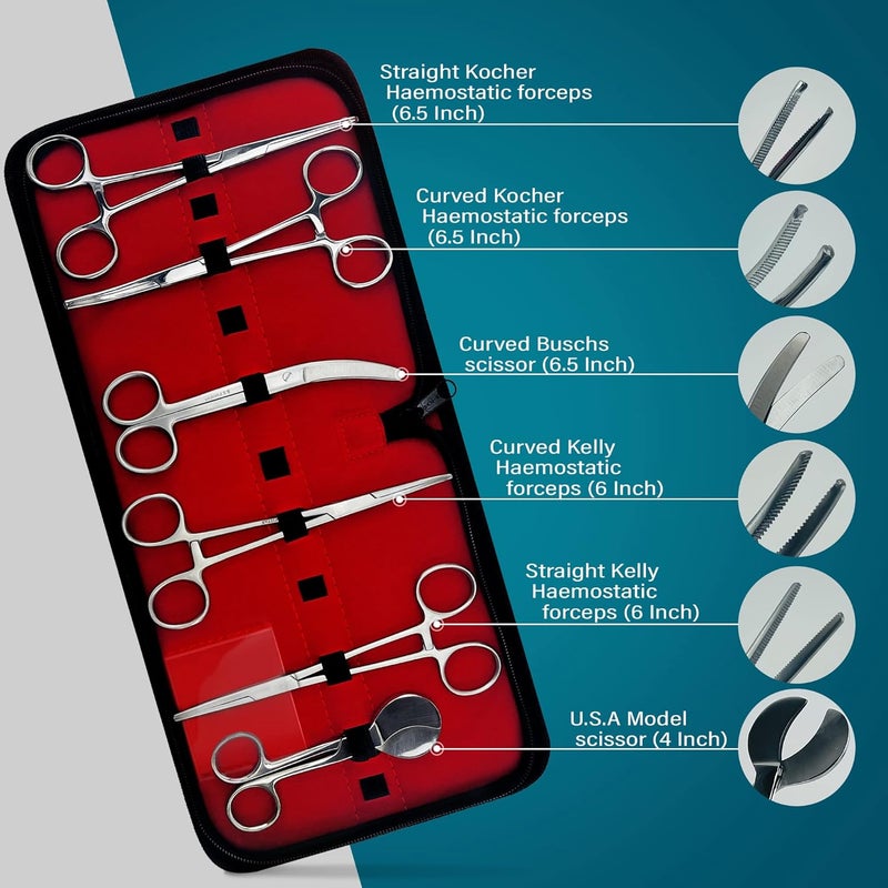 DEXSUR Veterinary Umbilical Cord Scissor Kit, Reusable, High-Grade Stainless Steel Autoclavable, Durable - 7 Pcs - Image 2